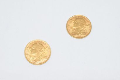 null Deux pièces en or de 20 francs Vreneli ( 2 x 1947 B)

TTB à SUP.

Poids : 12.90...