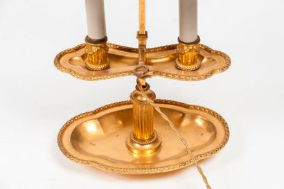 null Paire de lampes bouillote en bronze doré à fut cannelé et décor de rang de perles...