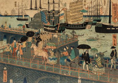  Japan, woodblock print by Utagawa Hiroshige II (1826-1869), The great port of London,... Gazette Drouot
