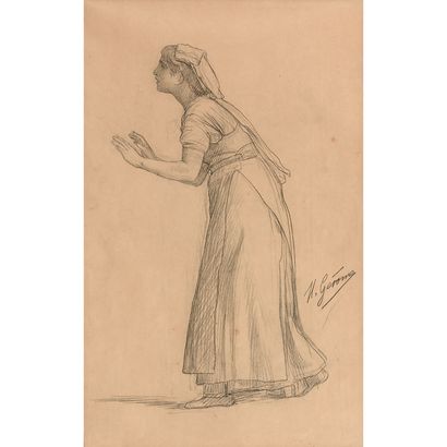  JEAN-LÉON GÉRÔME (VESOUL 1824-PARIS 1904)
STUDY FOR A NEAPOLITAN WOMAN
PencilSigned... Gazette Drouot