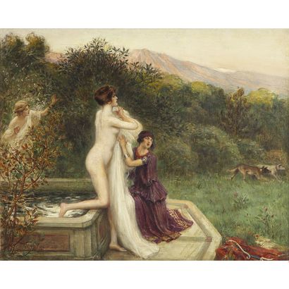  ALBERT LYNCH (1851-1912) 
Diane surprise 
Huile sur toile 
Signée en bas à gauche... Gazette Drouot