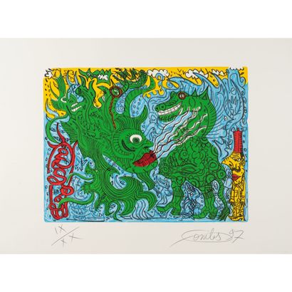  Robert COMBAS (Né en 1957)
Dragons marins, 1997
Lithographie en couleurs
Signée,... Gazette Drouot