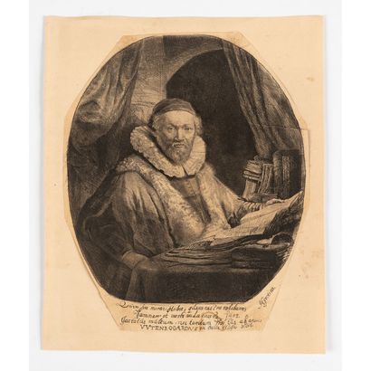  REMBRANDT VAN RIJN (1606-1669)
Jan Uytenbogaert, prêcheur
Eau-forte
Belle épreuve... Gazette Drouot