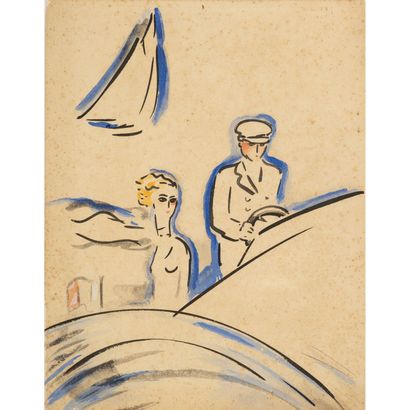  Kees VAN DONGEN (1877-1968)
Scène animée, bâteau, voilier
Planche de 