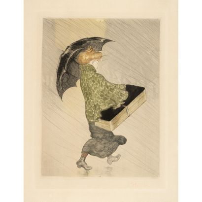  Théophile Alexandre STEINLEN (1859-1923)
Trottin sous la pluie
Eau-forte et pointe... Gazette Drouot
