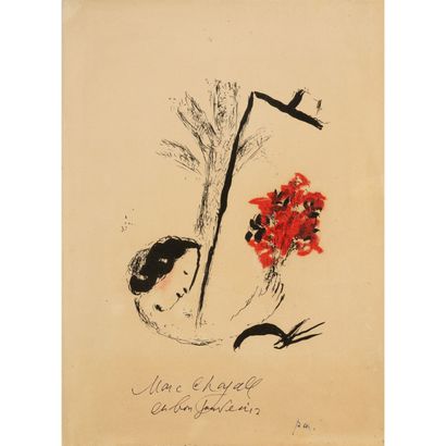  Marc CHAGALL (1887-1985)
Le bouquet à la main, 1957
Lithograph 
On a page attached... Gazette Drouot