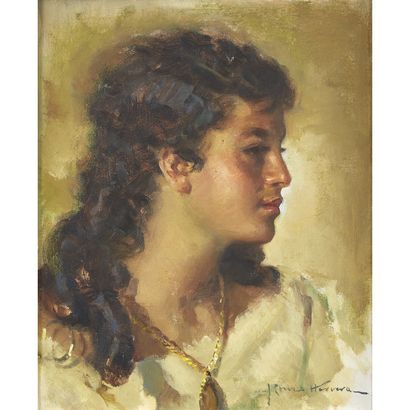  JOSÉ CRUZ HERRERA (1890-1972)
JEUNE FEMME AU COLLIER
YOUNG GIRL WITH A NECKLACE
Huile... Gazette Drouot