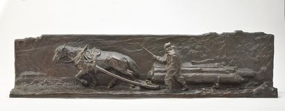 SUZOR-COTÉ, Marc-Aurèle (1869-1937) Le halage du bois, Arthabaska Bronze à patine...