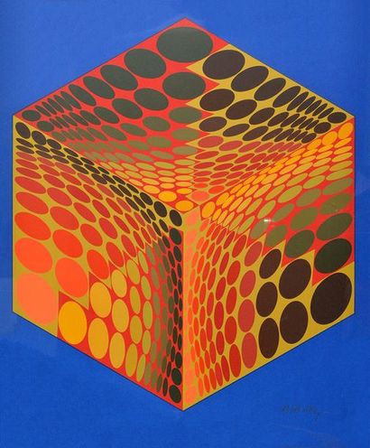 VASARELY, Victor (1906-1907) VASARELY, Victor (1906-1907) "Parmenide" (Orange, Rouge,...