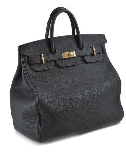 HERMÈS - HAC HERMÈS - HAC 40 Sac HAC en cuir togo noir avec finitions permabrass...