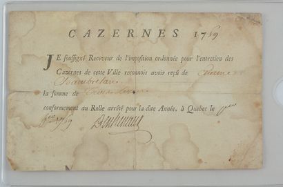 Formulaire imprimé [en France], en partie manuscrit, signé à Québec en 1759 
Formulaire...