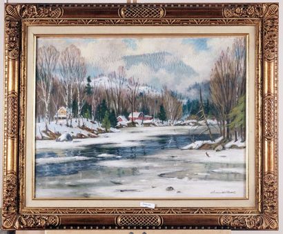 null GARSIDE, Thomas (1906-1980)
" Sally's Pond Winter, Bolton Pass mountain view...