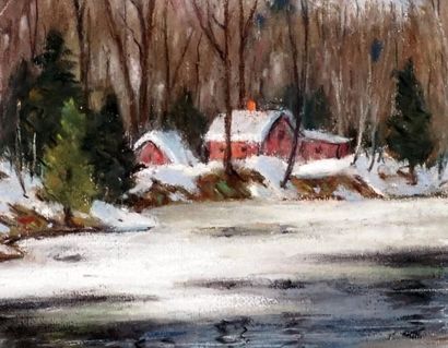 null GARSIDE, Thomas (1906-1980)
" Sally's Pond Winter, Bolton Pass mountain view...