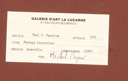 null BEAULIEU, Pierre Vanier (1910-1996)
" Paysage Laurentien ", 1971
Watercolour...