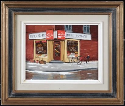 null TOMALTY, Terry (1935-)
Ro-Méo grocery store
Oil on isorel
Signed and dated lower...
