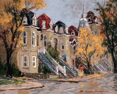 null CHAMPAGNE, Horace (1937-)
"Dans la pluie, sur Grande-Allée Est, Quebec"
Pastel
Signed...