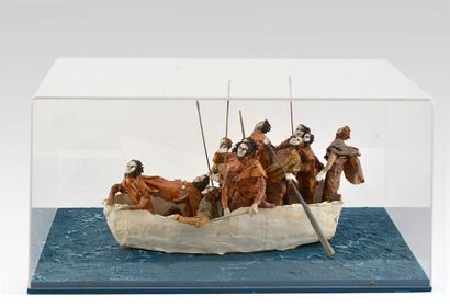 null MARTINEAU, Aline (1949-) 
Sur une barque 
Sculpture en papier mâché, carton...