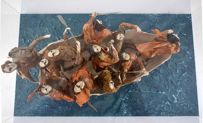 null MARTINEAU, Aline (1949-) 
Sur une barque 
Sculpture en papier mâché, carton...