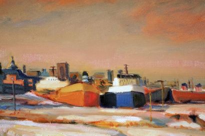 null VAN MIERLO, Anne (1943-)
"The old port"
Oil on canvas
Signed lower right: Van...