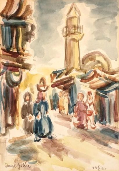 null GILBOA, David (1910-1976)
Set of three works of daily life scenes
Watercolour...