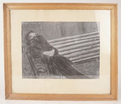 null EUROPEAN SCHOOL (20th century)
Man resting on a bench
Watercolour on panel
Signed...