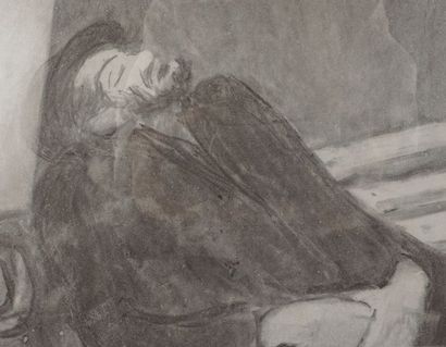 null EUROPEAN SCHOOL (20th century)
Man resting on a bench
Watercolour on panel
Signed...
