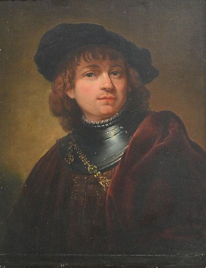  VAN RIJN, Rembrandt (1606-1669), d'après
Portrait d'un jeune Rembrandt
Inscription... Gazette Drouot