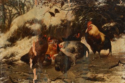 null MAES, Eugène Rémy (1849-1931)
Les poules
Huile sur panneau
Signée en bas à droite:...