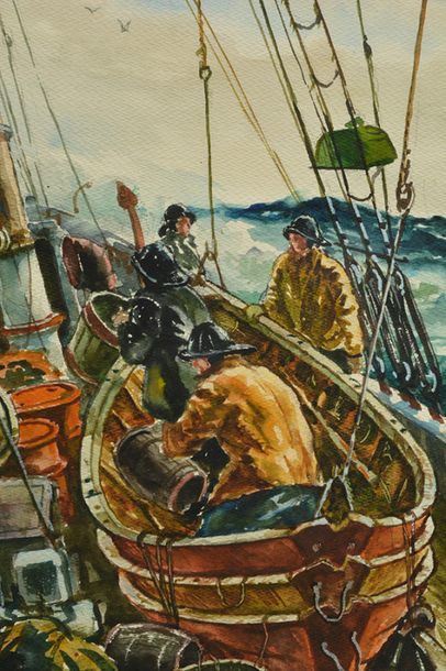 null GRAY, Jack Lorimer (1927-1981)
On a fiching boat
Watercolour
Signed and dated...