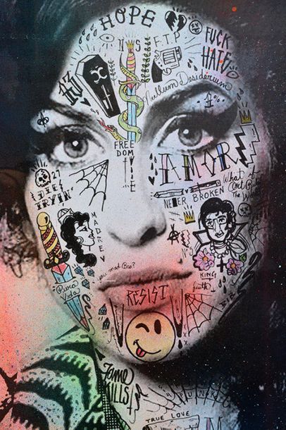 null STIKKI PEACHES (actif XXIe)
 "Amy Winehouse"
Sérigraphie et aérosol
Signeée...