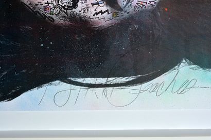 null STIKKI PEACHES (active 21st C.)
 "Amy Winehouse"
Silkscreen with aerosol paint
Signed...