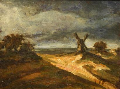 null JOHNSTONE, John Young (1887-1930)
"Windmill in Holland"
Oil on wood board
Signed...