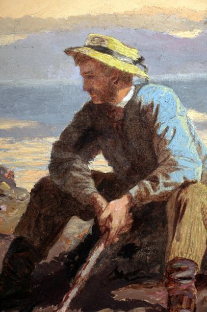 null SANDHAM, Henry John (1842-1912)
Assis au bord de l'eau
Huile sur panneau
Monogrammée...