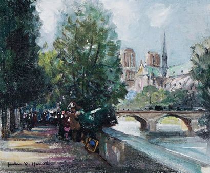 null HERVÉ, Jules René (1887-1981)
"Notre-Dame derrière les Arbres"
Huile sur toile
Signée...
