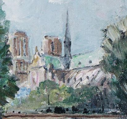 null HERVÉ, Jules René (1887-1981)
"Notre-Dame derrière les Arbres"
Huile sur toile
Signée...