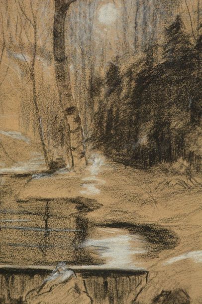 null CULLEN, Maurice Galbraith (1866-1934)
Ruisseau au clair de lune
Pastel et fusain
Signé...