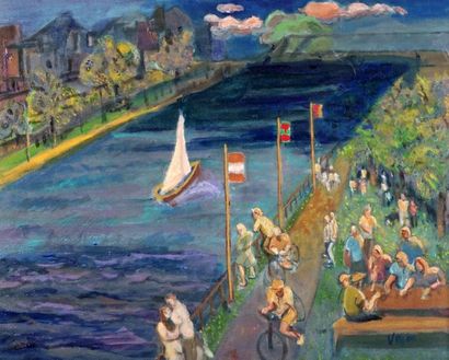 null VENOR, Robert (1931 - 2014)
'' The Canal''
Acrylique sur toile
Signée en bas...