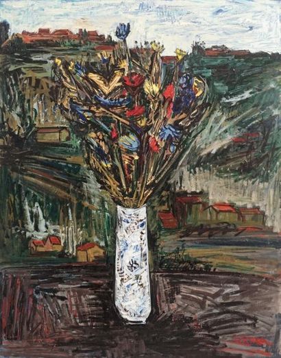 null KISCHKA, Isis (1908-1973)
"Bouquet en plein air"
Oil on canvas
Signed on the...