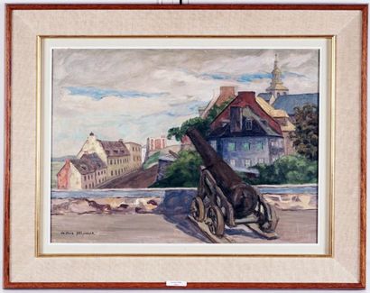 null BELANGER, Octave (1886-1972)
Canon
Oil on canvas
Signed on the lower left: Octave...