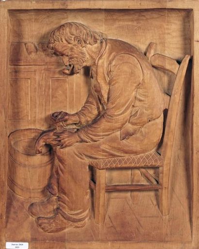 null BOURGAULT, Jean-Julien (1910-1996)
Viel homme assis
Bas-relief en bois sculpté
Signé...