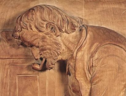 null BOURGAULT, Jean-Julien (1910-1996)
Viel homme assis
Bas-relief en bois sculpté
Signé...