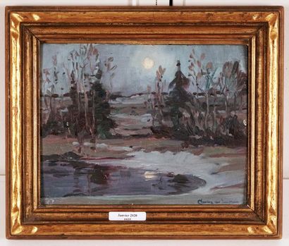 null SIMPSON, Charles Walter (1879-1942)
"Moonlight-Winter"
Oil on canvas-board
Signed...