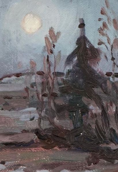 null SIMPSON, Charles Walter (1879-1942)
"Moonlight-Winter"
Oil on canvas-board
Signed...