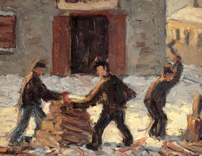 null BEDER, Jack (1910-1987)
"Woodchoppers, Poland"
Oil on board
Signed on the lower...