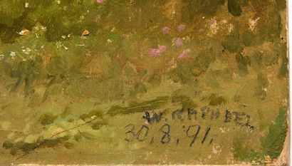 null RAPHAEL, William (1833-1914) 
"Habitant grinding grain" 
Huile sur carton 
Signée...