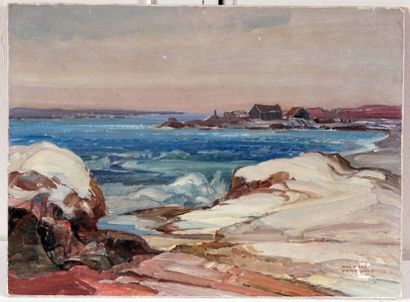 null PERRIGARD, Hal Ross (1891-1960)
"Snowbound coast"
Huile sur panneau
Signée en...