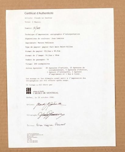 null LE SAUTEUR, Claude (1926-2007)
"I Musici"
Sérigraphie sur papier
Signée en bas...