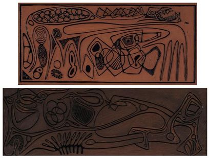 null HUET, Jacques (1932-)
Untitled
Set of two sculpted wood low-reliefs
Signed on...