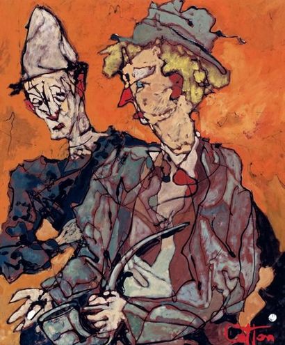 null CATTON, Pierre (Né 1903)
"Clowns"
Acrylique sur isorel
Signée en bas à droite:...