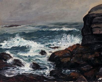 null FIELDING-DOWNES, Lionel (1900-1972)
 Waves
 Oil on cardboard
 Signed on the...